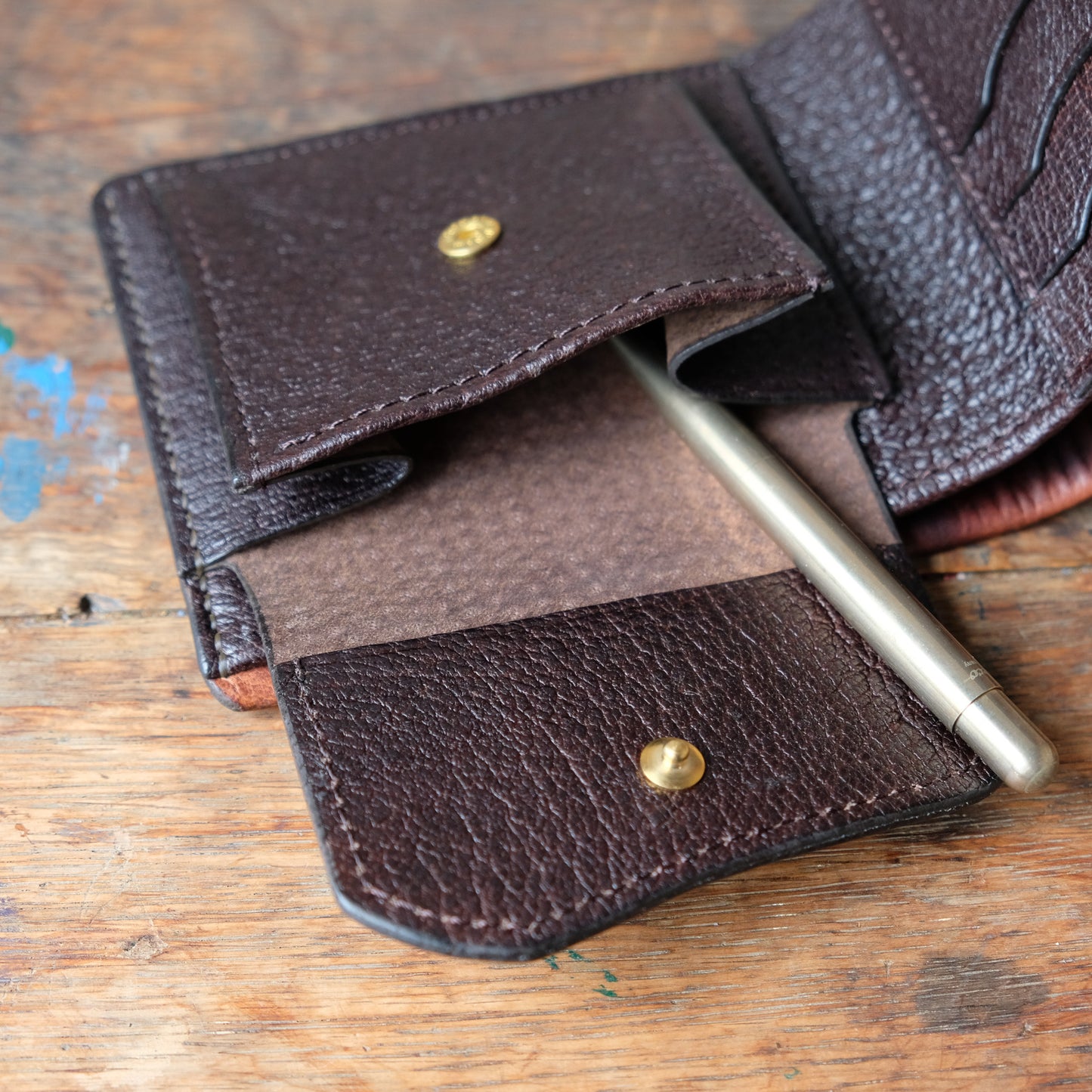 SpiralDance_Short Wallet_Uneven dyeing Wild Sika Leather×Wild Boar Oil Leather