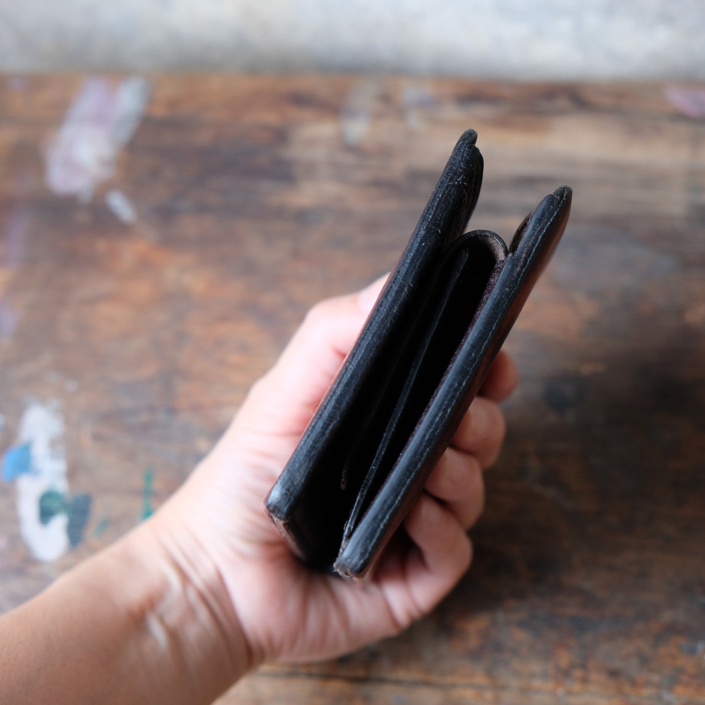 SpiralDance_Short Wallet_Uneven dyeing Wild Sika Leather×Wild Boar Oil Leather