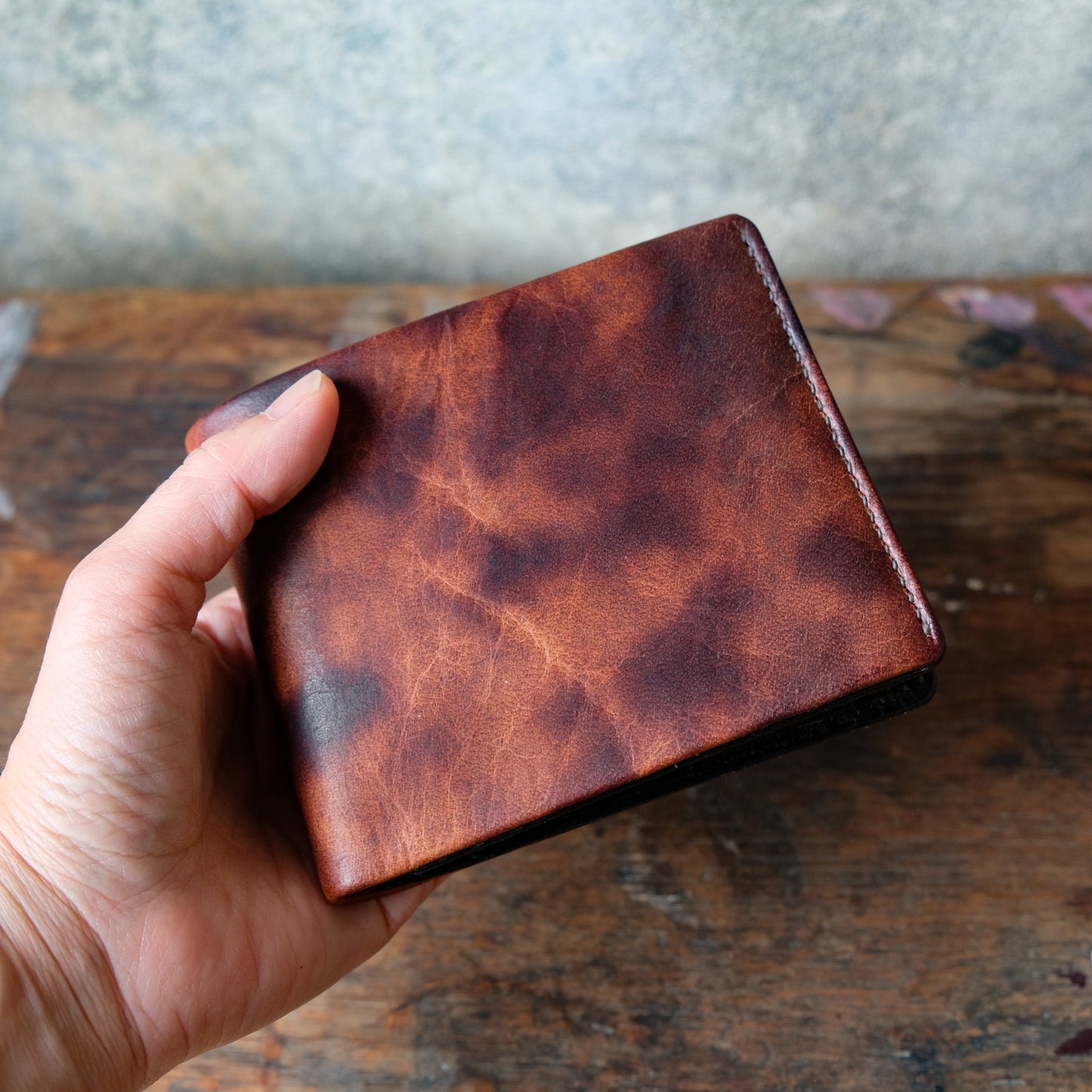 SpiralDance_Short Wallet_Uneven dyeing Wild Sika Leather×Wild Boar Oil Leather