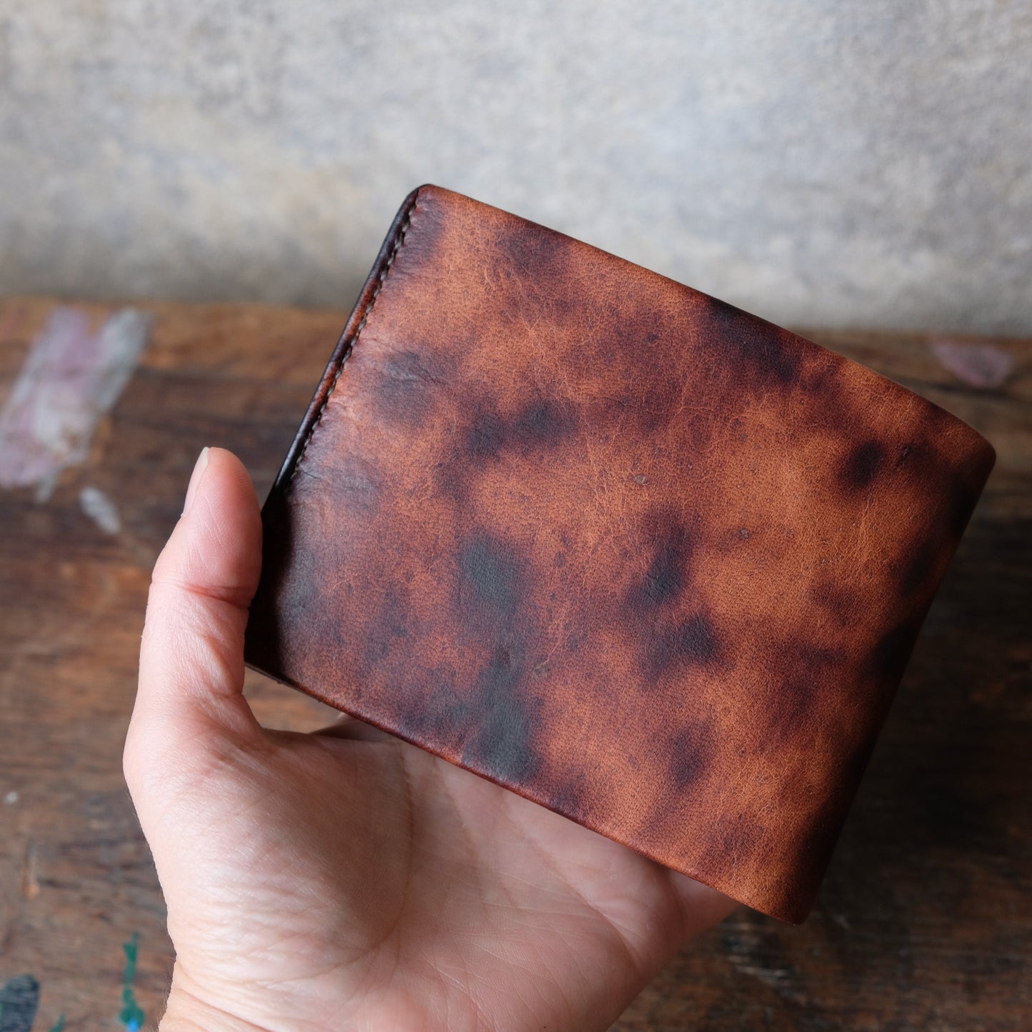 SpiralDance_Short Wallet_Uneven dyeing Wild Sika Leather×Wild Boar Oil Leather