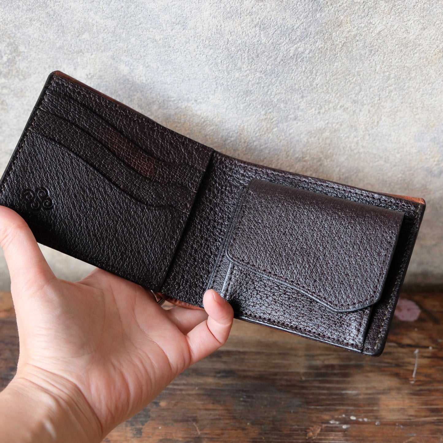 SpiralDance_Short Wallet_Uneven dyeing Wild Sika Leather×Wild Boar Oil Leather