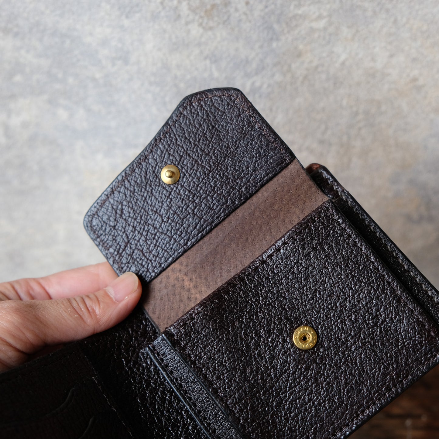 SpiralDance_Short Wallet_Uneven dyeing Wild Sika Leather×Wild Boar Oil Leather