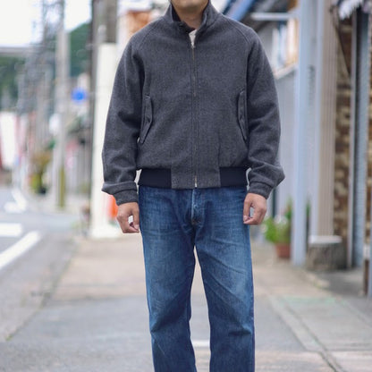 WORKERS_Harrington Jacket_Grey Herringbone Tweed