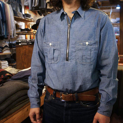 WORKERS_Zip Work Shirt_Blue Chambray