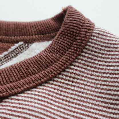 LOOP＆WEFT_LRC1102_SZ VINTAGE PINBORDER KNIT DOUBLE V SWEATSHIRT_ROAST BROWN