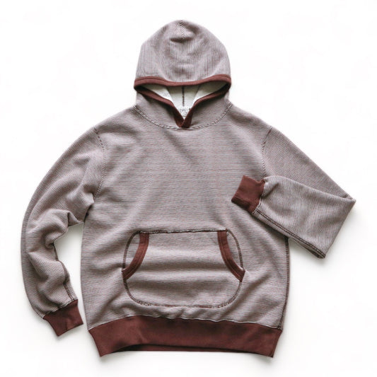 LOOP＆WEFT_LRC1104_SZ VINTAGE PIN BORDER KNIT HOODED SWEATSHIRT_ROAST BROWN