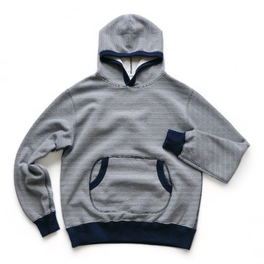 LOOP＆WEFT_LRC1104_SZ VINTAGE PIN BORDER KNIT HOODED SWEATSHIRT_ROYAL NAVY