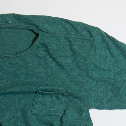 LOOP &amp; WEFT_LRC1112_SUPER SLUB TUBE KNIT DOUBLE BINDER POCKET CREWNECK_【OCEAN GREEN】