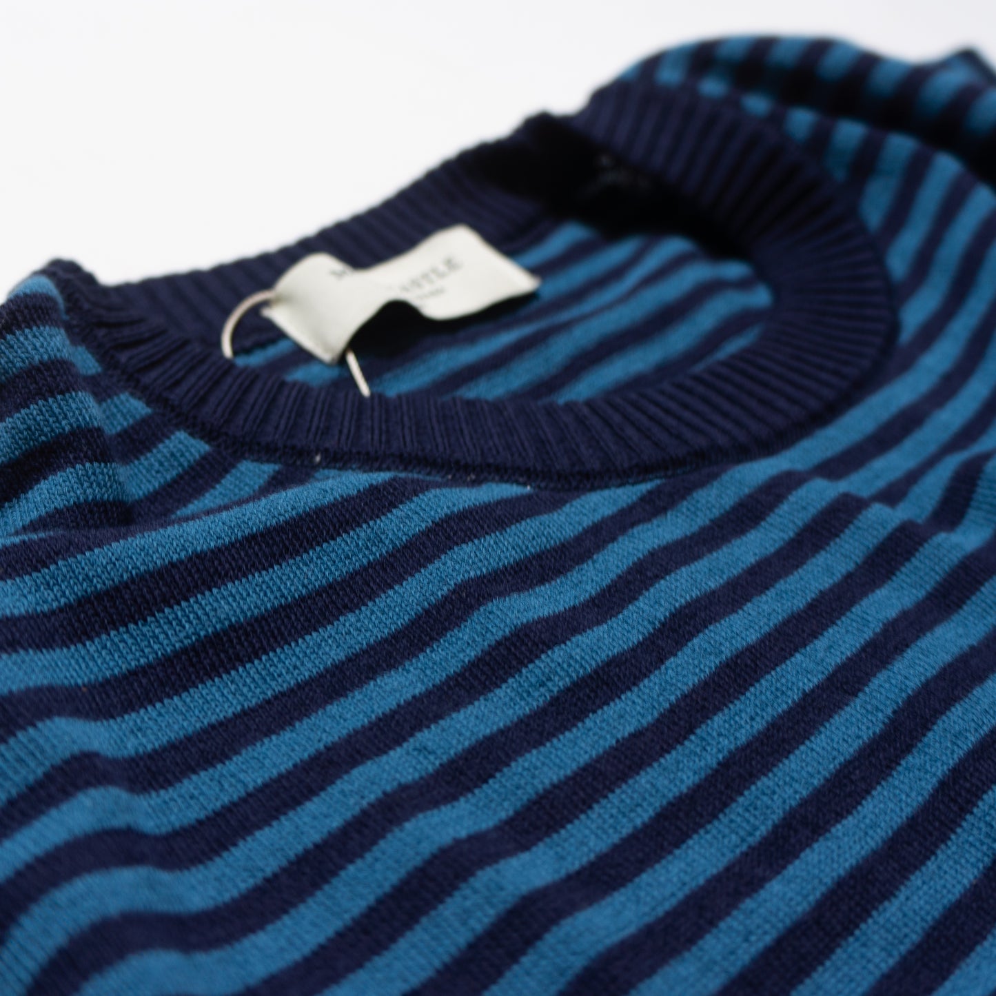 MOON CASTLE_ICE COTTON BORDER SHORT CREWNECK_NAVY×SMOKY BLUE