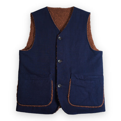 SAMURAIJEANS_SJVT22-RV02_Reversible indigo-dyed leather vest