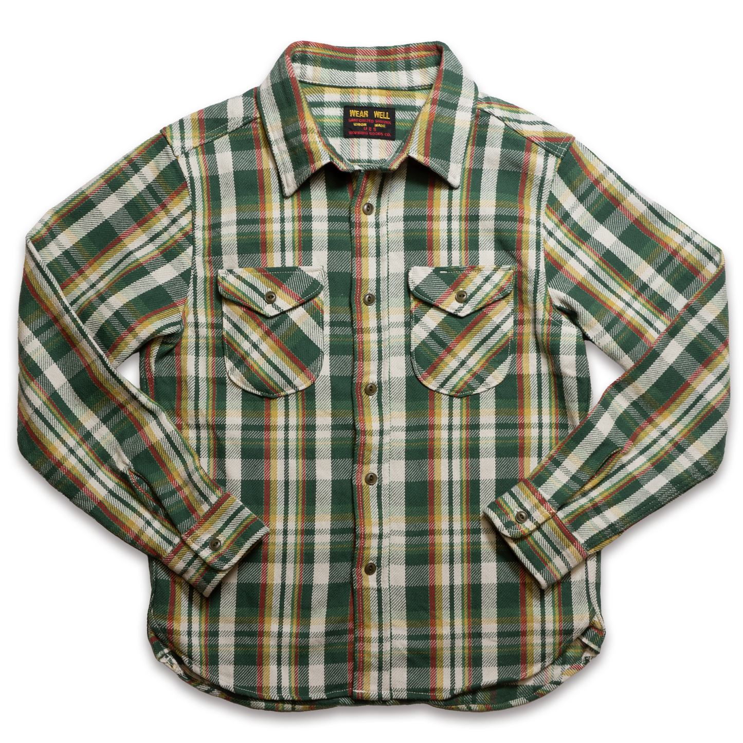 UES_502351_Yarn-dyed heavy flannel shirt_GREEN