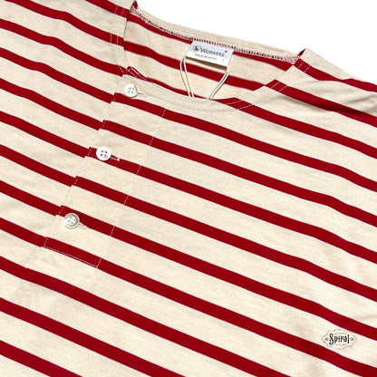 WORKERS_Henley Border T_Ecru/Red